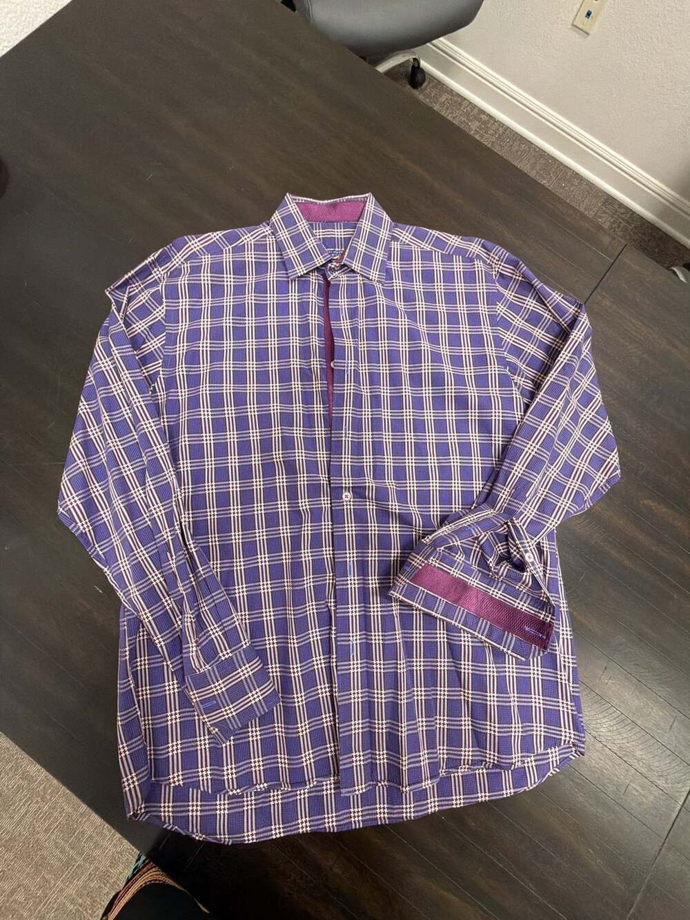 Luciano Visconti Men's Purple Plaid Long Sleeve Button-Down Shirt